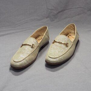 Sam Edleman Loraine Loafer Women 8M Tan Silver Metallic Gold Horsebit Dress Shoe